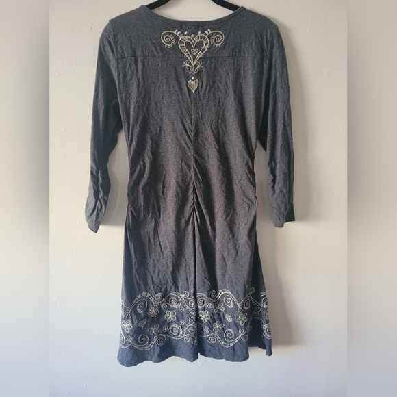 Boston Proper Embroidered Quarter Sleeve Mini Rpuched Dress Gray Ivory Small - Picture 3 of 11